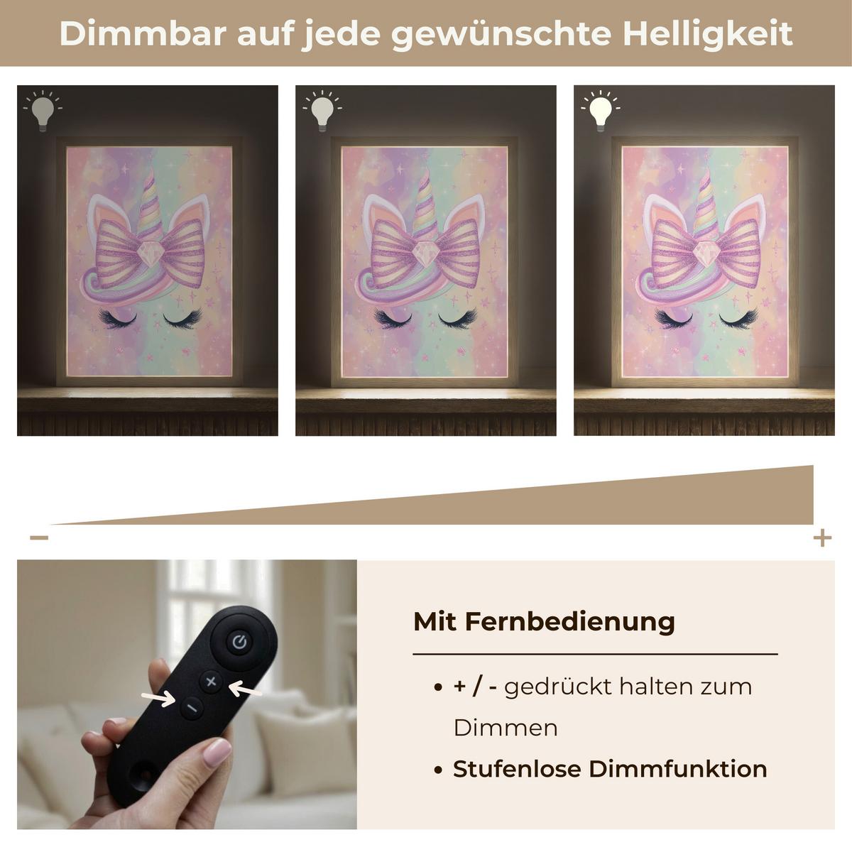 WANDLEUCHTE MIT AKKU Einhorn - Glitzer - Regenbogen - Pastell 30x40 cm - Hellrosa, Holzwerkstoff (30/40/8cm) - OnlyWow
