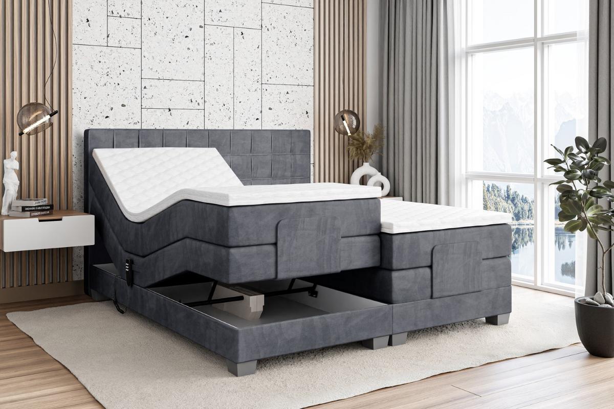 BOXSPRINGBETT elektrisch verstellbar mit 2 Matratzen H4/Taschenfederung OSTO EL 140 x 200 Dunkelgrau - Dunkelgrau, Holzwerkstoff (147/200cm) - ALTDECOR