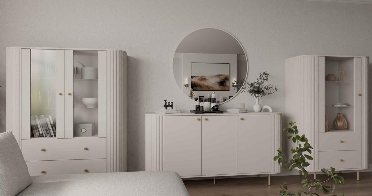 KOMMODE BOLLA 164,6/85,4/42,3cm mit Schubladen 3 Türen Beige - Beige, Holzwerkstoff (164.6/85.4/42.3cm) - MASSENO