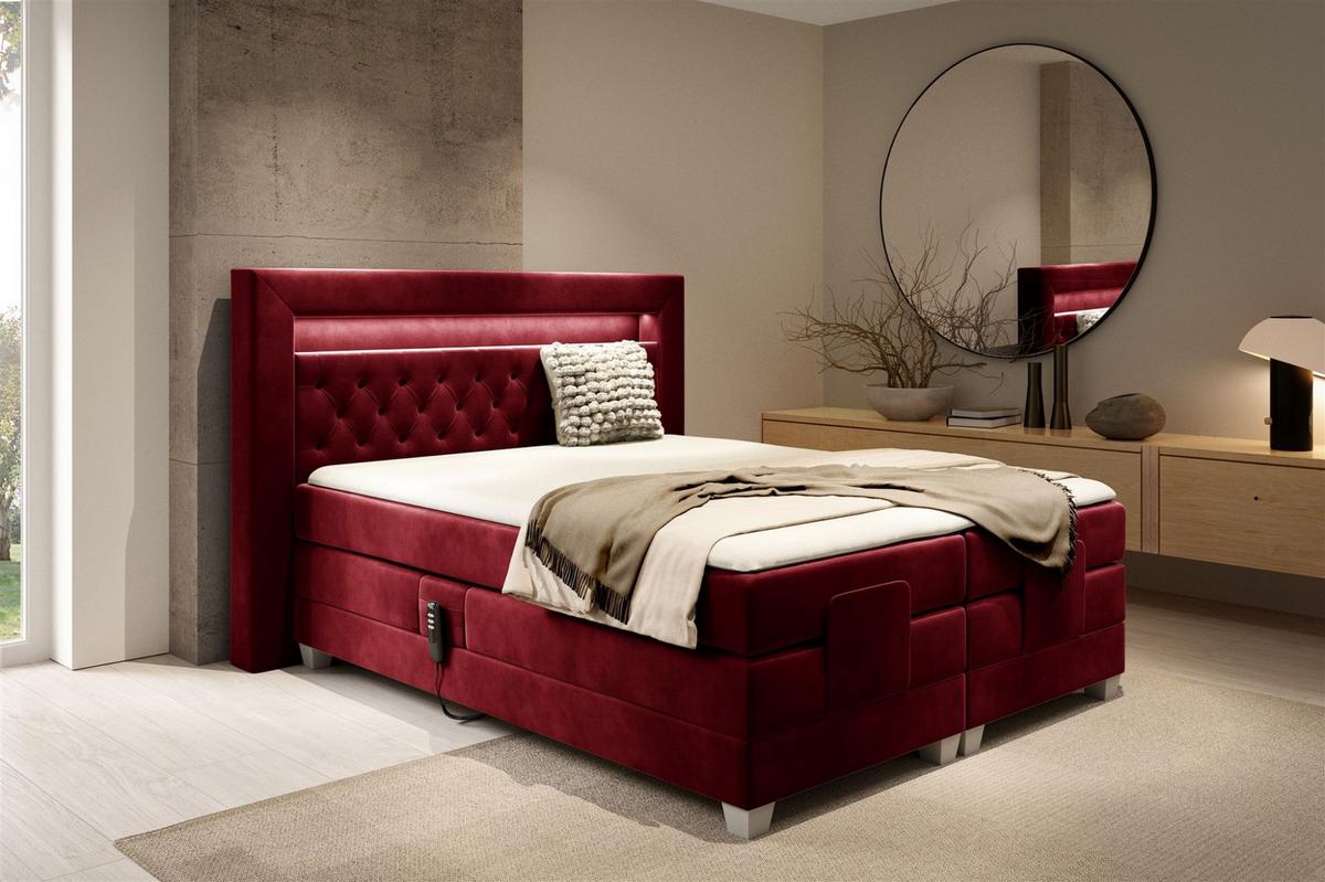 BOXSPRINGBETT Bett Elektrisch Armando - Rot, Holzwerkstoff/Textil (140/200cm) - Fun Möbel