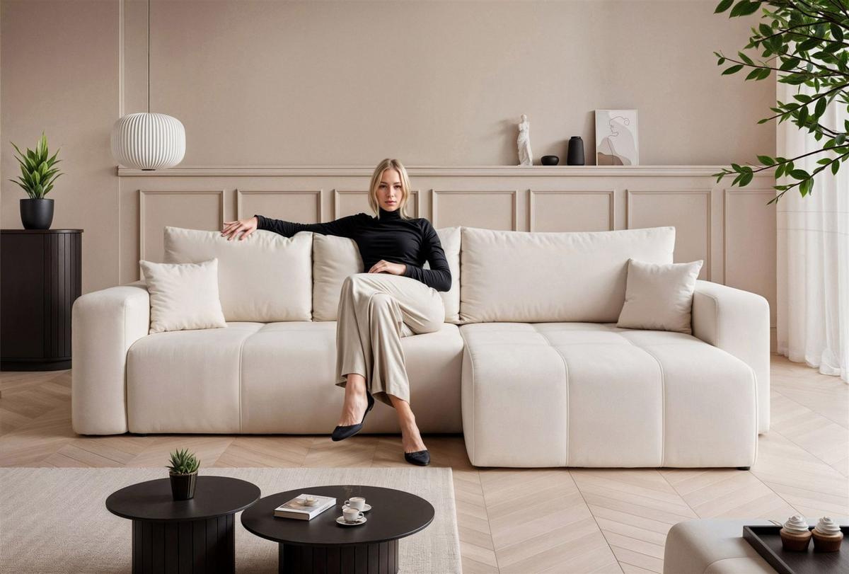ECKSOFA Leros Xl Mit Schlaffunktion - Creme, Holzwerkstoff/Textil (145/278cm) - Fun Möbel