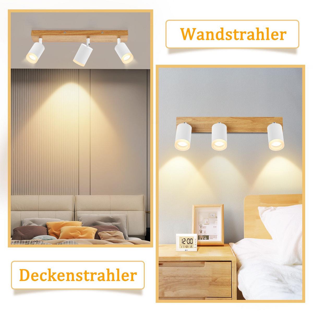 DECKENSTRAHLER Recklinghausen 3-flammig 41/6/15 cm - Weiß, Holz (41/6/15cm) - Nettlife