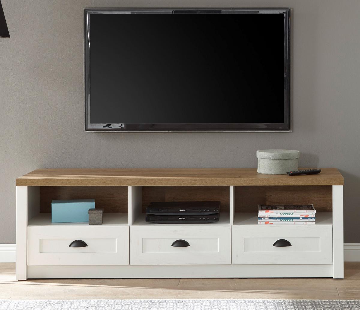TV-LOWBOARD weiß Pinie, Eiche hell Landhaus, TV Unterteil 160 cm - Eichefarben/Weiß, Holzwerkstoff/Metall (160/47/43cm) - Furn.Design