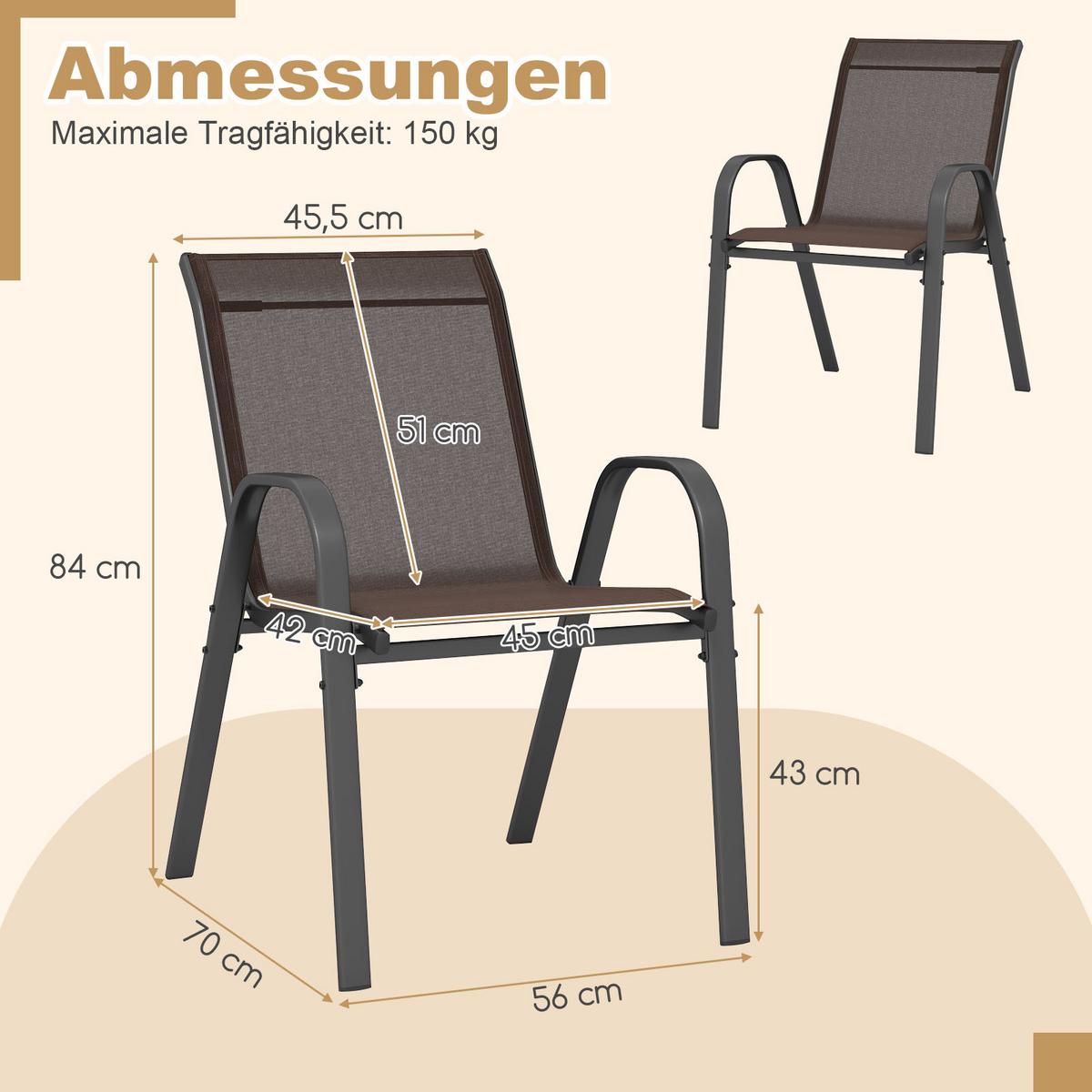 GARTENSTÜHLE Braun(2er-Set) - Braun, Metall (70/84/56cm) - COSTWAY