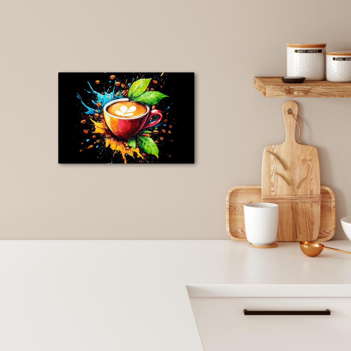 LEINWANDBILD Kaffee - Graffiti - Trinken - Abstrakt Deko Schlafzimmer 30x20 cm - Mokka, Textil (30/20cm) - MuchoWow