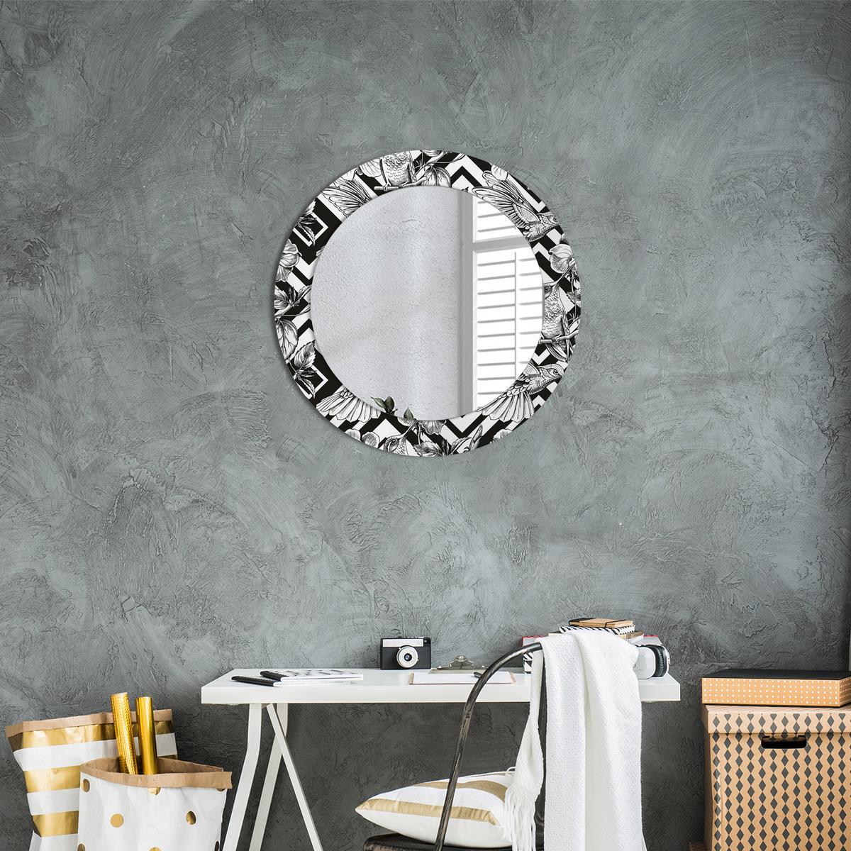 SPIEGEL Rund Ø 60 cm mit Aufdruck - Schwarz, Glas (60/60/0.4cm) - Wallfluent