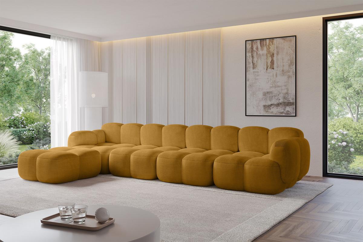 ECKSOFA modulares Sofa Links Miko-L3 390x205x75 Senfgelb Cord - Schwarz/Honig, Holzwerkstoff/Kunststoff (390/205cm) - ALTDECOR