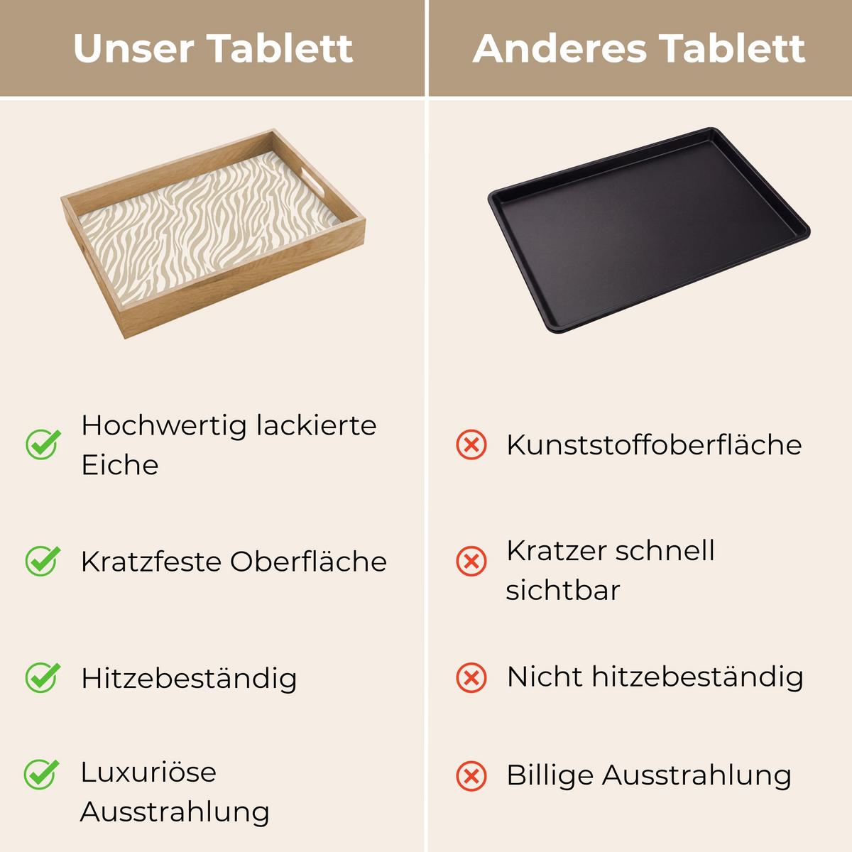 TABLETT Zebra - Muster - Beige 40x30 cm - Beige, Holz (40/5/5cm) - OnlyWow