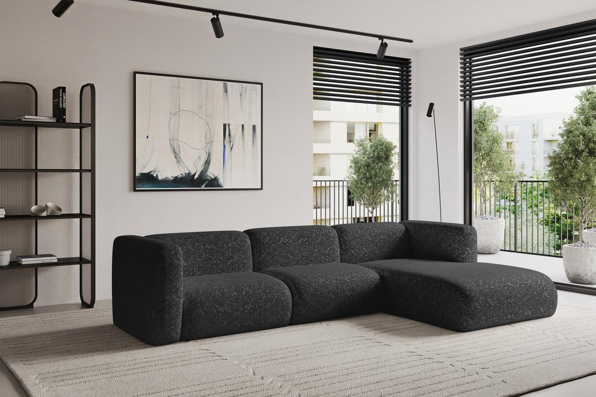 ECKSOFA Ottomane Rechts MIRA-L1 227x179x89 Schwarz Velours - Schwarz, Holzwerkstoff/Kunststoff (227/179cm) - ALTDECOR