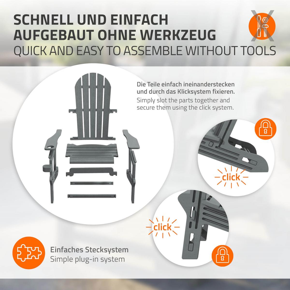 ADIRONDACK LOUNGESTUHL mit Getränkehalter Grau aus Kunststoff - Grau, Kunststoff (54.5/91/76cm) - ML-DESIGN