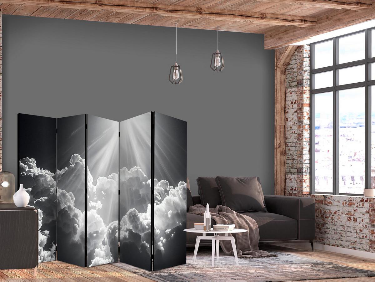PARAVENT Beidseitig Bedruckter 5-tlg 225x172 cm Schwarz-Weisser Himmel - Schwarz, Holz/Textil (225/172/3cm) - Muralo