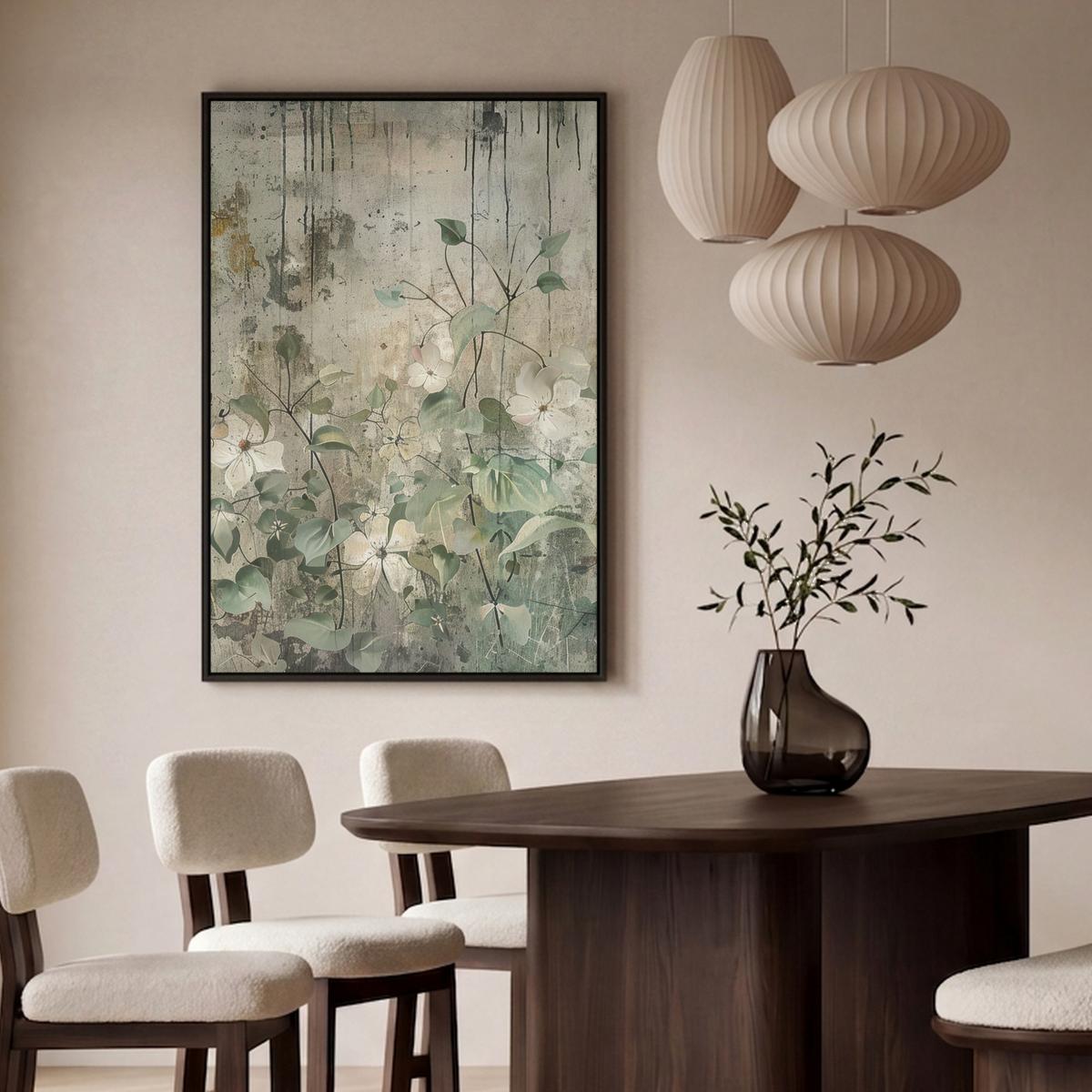 LEINWAND Bilder mit Rahmen - Blumen - Blätter - Abstrakt - Modern - 100x150 - Grau, Textil (100/150cm) - MuchoWow