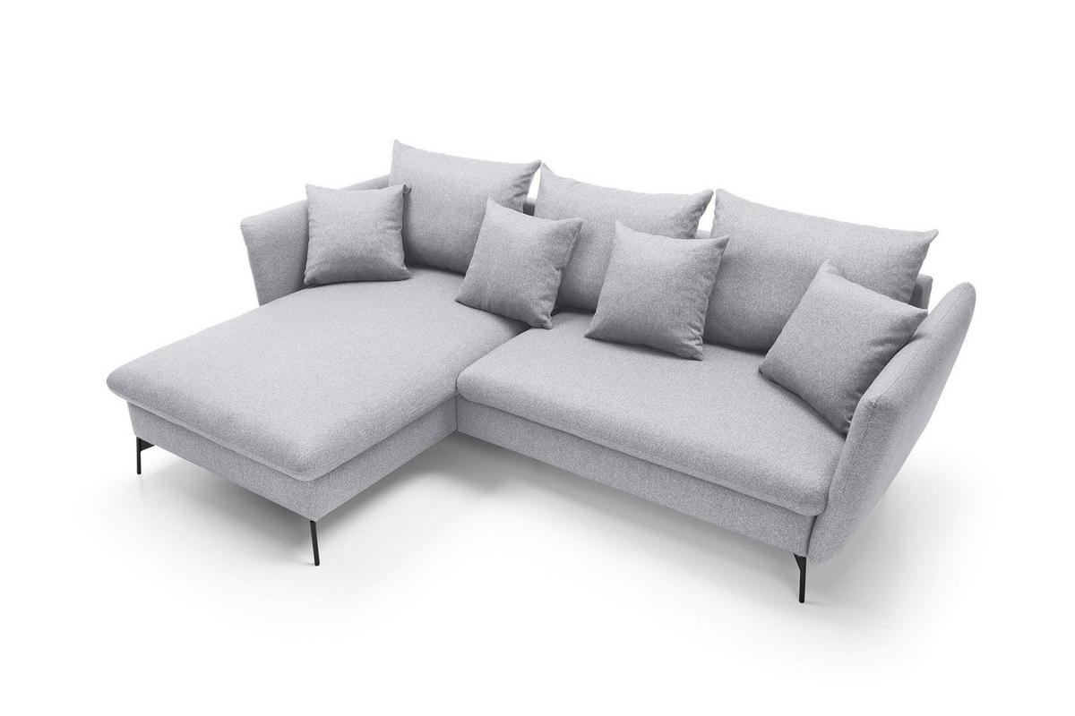 ECKSOFA FERRO Grau Geflochtener Stoff mit Schlaffunktion - Grau, Holz (258/167cm) - MASSENO