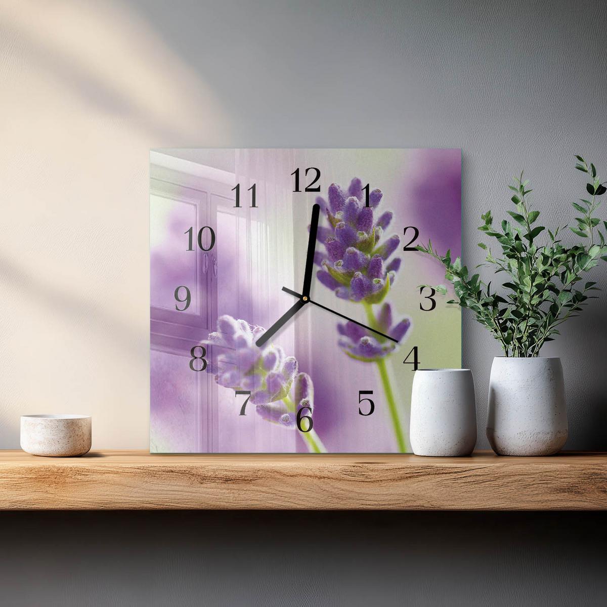 WANDUHR aus Glas 30x30 cm - Lavendel - Lila, Glas (30/30/0.4cm) - TULUP