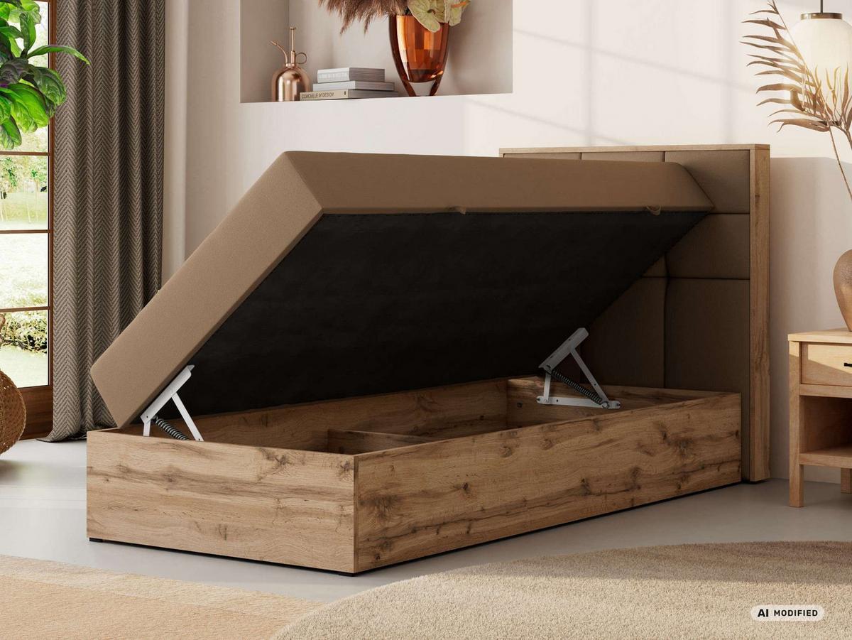 BOXBETT ALBERO 1 90/200 - Braun Kunstleder - Topper T25 - H3 - Rechts - Schwarz/Braun, Kunststoff/Textil (90/200cm) - MKS