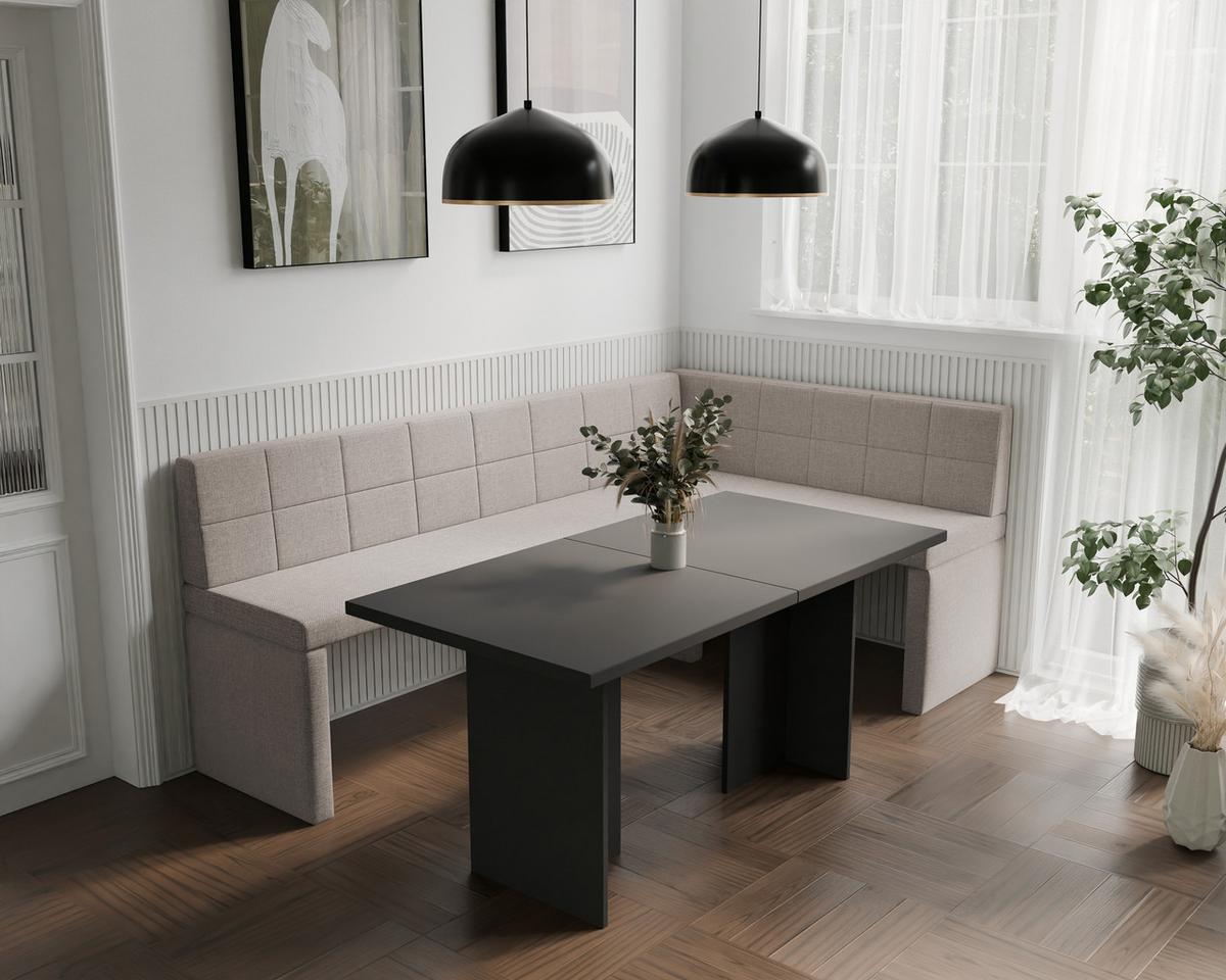 ECKBANK rechts MELVIN Webstoff, 128/168 cm Creme - Creme, Holz/Textil (128/168cm) - Idohome