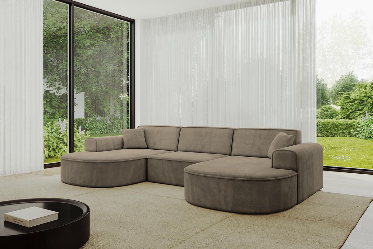 WOHNLANDSCHAFT MARI-U1 - 303x171x79 cm Dunkelbraun Velours - Dunkelbraun/Schwarz, Holzwerkstoff/Kunststoff (303/79/171cm) - ALTDECOR