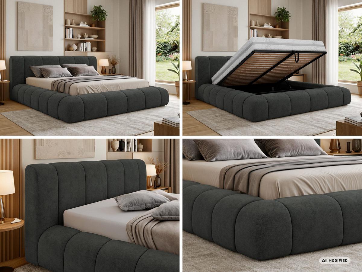 POLSTERBETT NUBEA CLASSIC 140/200 - Dunkelgrau Struktur - ohne Matratze - Dunkelgrau/Schwarz, Kunststoff/Textil (140/200cm) - MKS