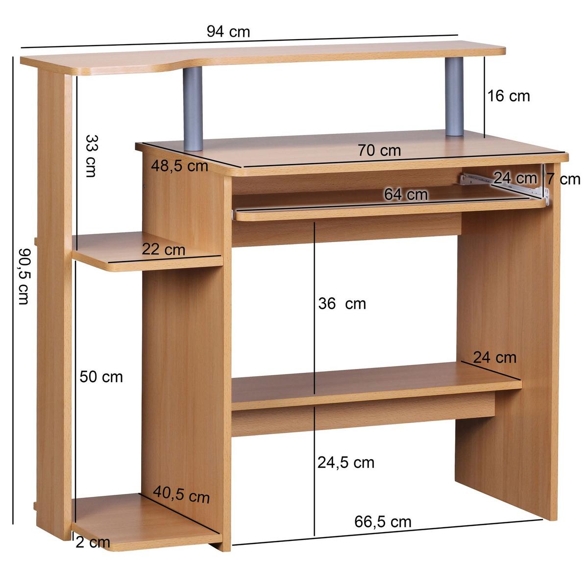 COMPUTERTISCH Mit Tastaturauszug Und Druckerablage Platzsparend, Buche 94x48x90 cm - Beige, Kunststoff (94/48/90cm) - KADIMA DESIGN