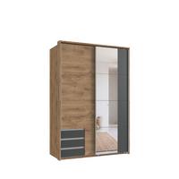 SCHWEBETÜRENSCHRANK 2-türig B138/H200/T65 cm, Passepartout-Kleiderschrank in Eiche Dekor mit Spiegel, 1x Tür & sichtbare Schubkästen in Grafit / 22685 - Eichefarben/Graphitfarben, Holz/Holzwerkstoff (138/200/65cm) - luma-home