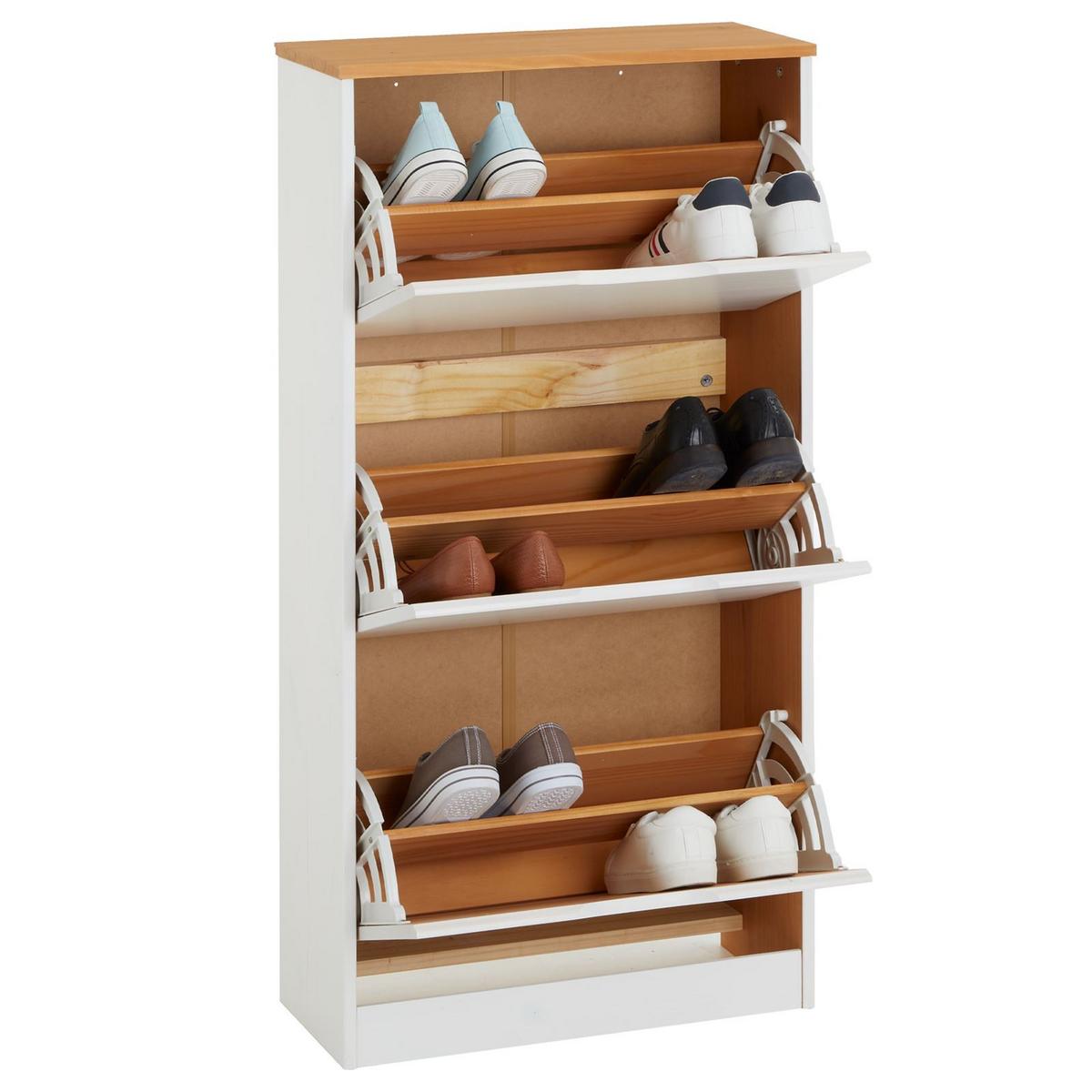 SCHUHSCHRANK BASIL weiß/braun - Weiß/Braun, Holz (59/116/25cm) - IDIMEX