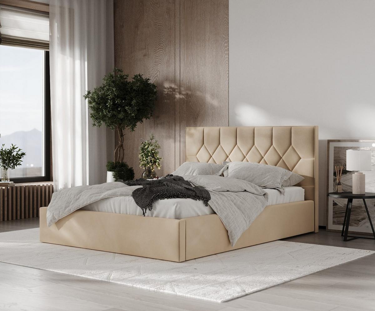 POLSTERBETT Brisa 140/200 cm Beige im Kronos Stoff - Beige/Schwarz, Holz/Holzwerkstoff (140/200cm) - AltaBeds