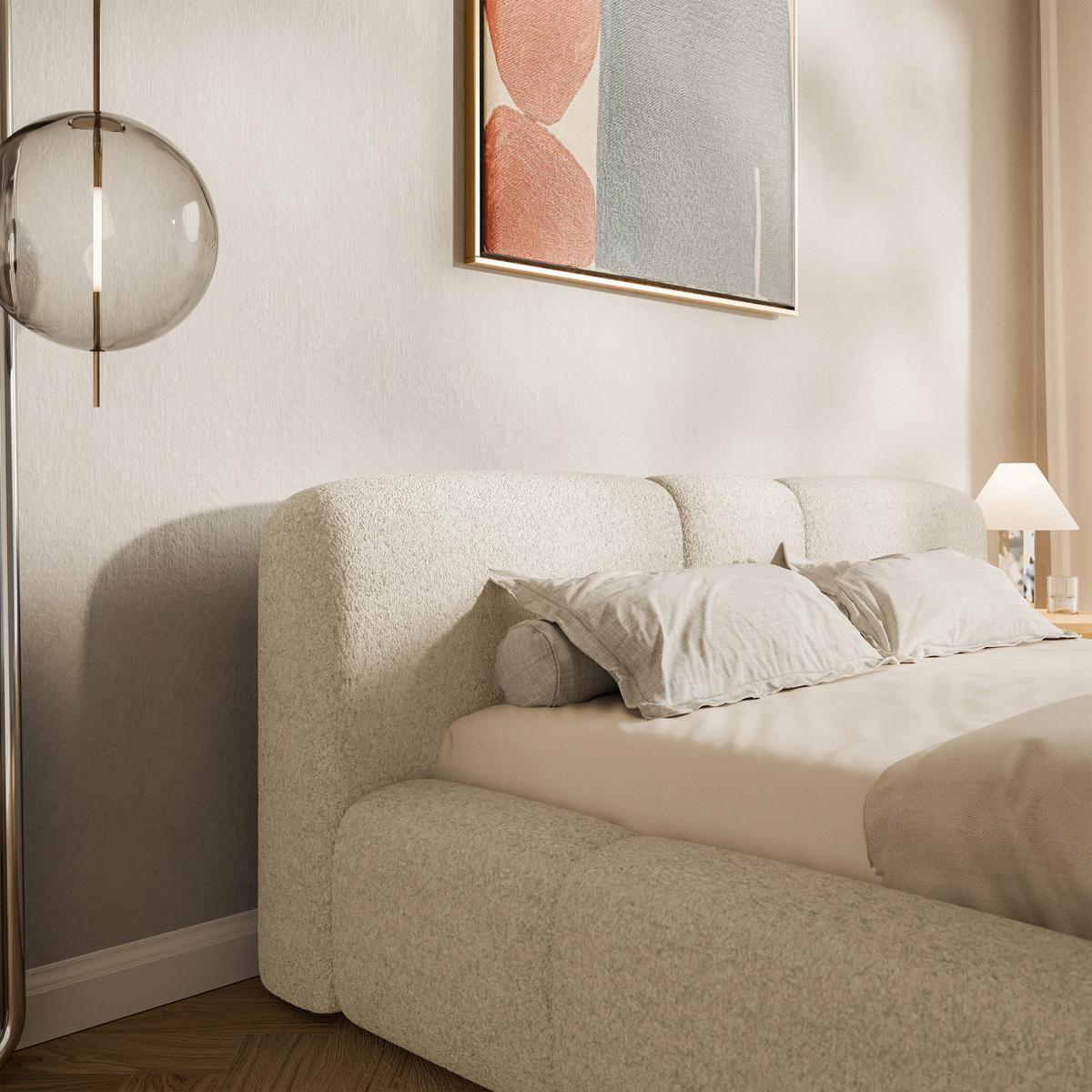 POLSTERBETT Bowia, Bettkasten Hellbeige Plüsch, 160x200 cm - Ecru/Schwarz, Textil (160/200cm) - Selsey