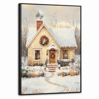 LEINWAND Bilder mit Rahmen - Weihnachten - Zuhause - Winter - Schnee - 50x70 - Creme, Textil (50/70cm) - MuchoWow