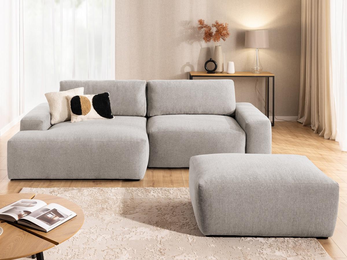 HOCKER Lennon aus Beige Strukturstoff mit vielseitiger Nutzung - Beige/Schwarz, Holz/Kunststoff (102/42/76cm) - S-Style