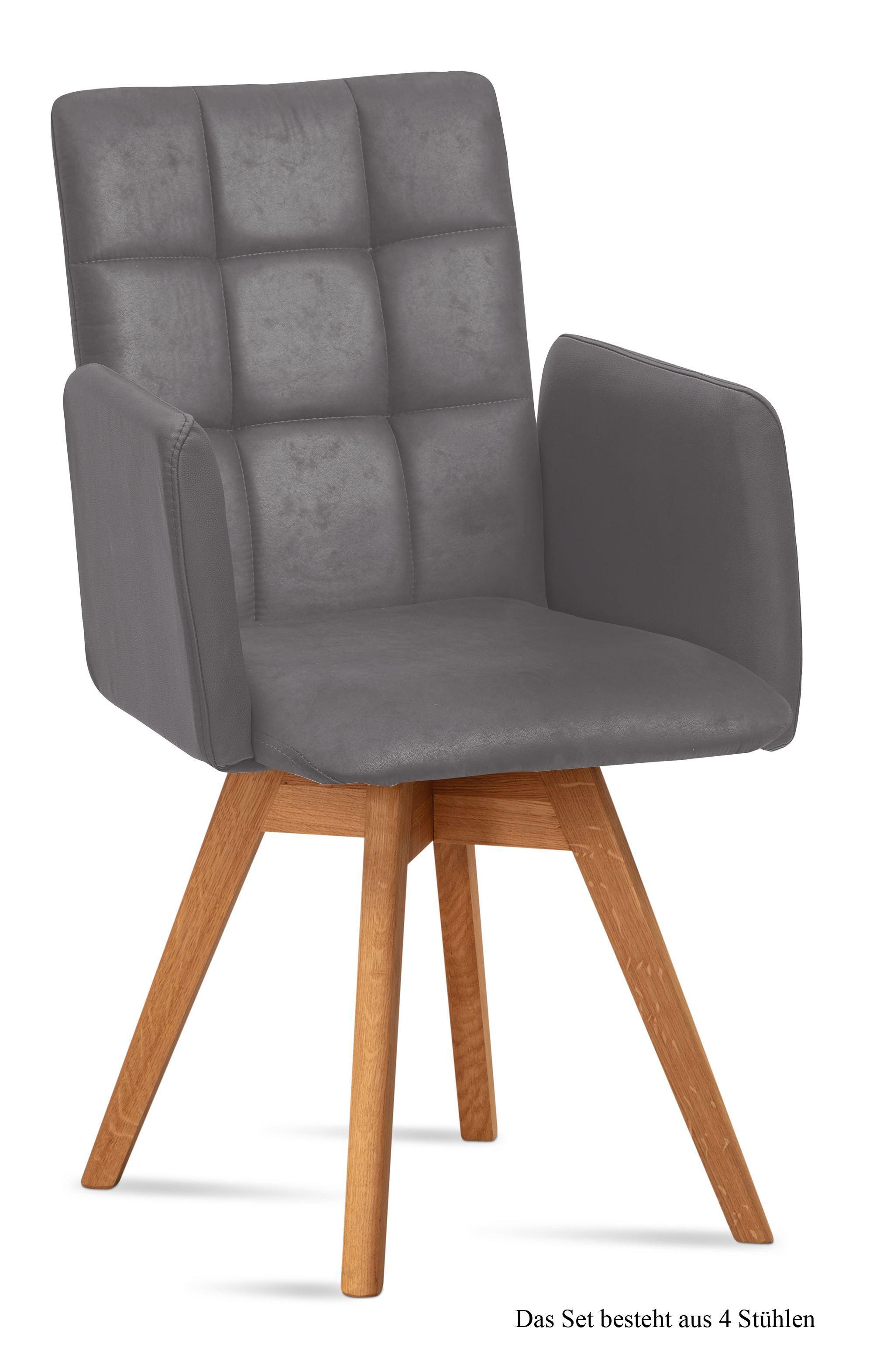 ARMLEHNSTUHL drehbar (4er-Set) Dorie 52x91x60 Eiche geölt/Grau - Eichefarben/Grau, Kunststoff (60/91/52cm) - 58aufmkessel