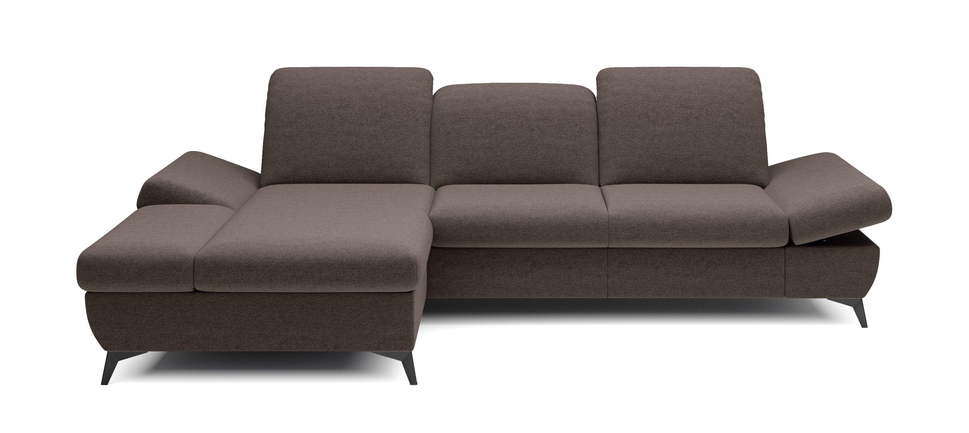 ECKSOFA FELICE L-S Braun Geflochtener Stoff mit Schlaffunktion - Mokka, Holz (284/166cm) - MASSENO