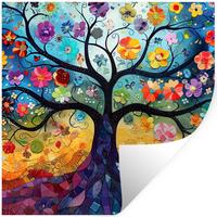 WANDTATTOO Kunst - Baum des Lebens - Blumen - Hippie Wanddeko 50x50 cm - Dunkelblau, Kunststoff (50/50/0.1cm) - MuchoWow