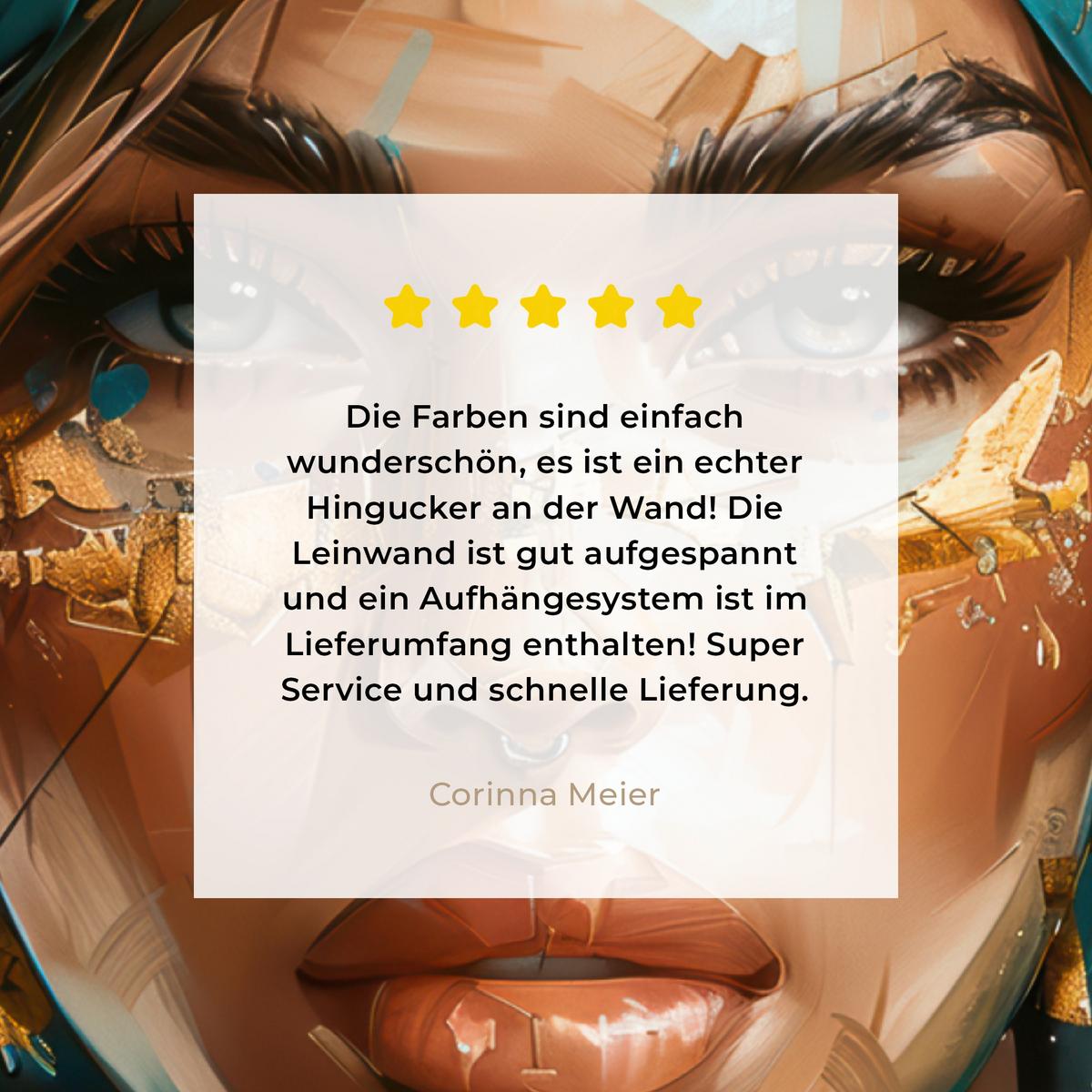 LEINWANDBILD Frau - Porträt - Gold - Luxus - Blau Room Decor 30x40 cm - Türkis, Textil (30/40cm) - MuchoWow