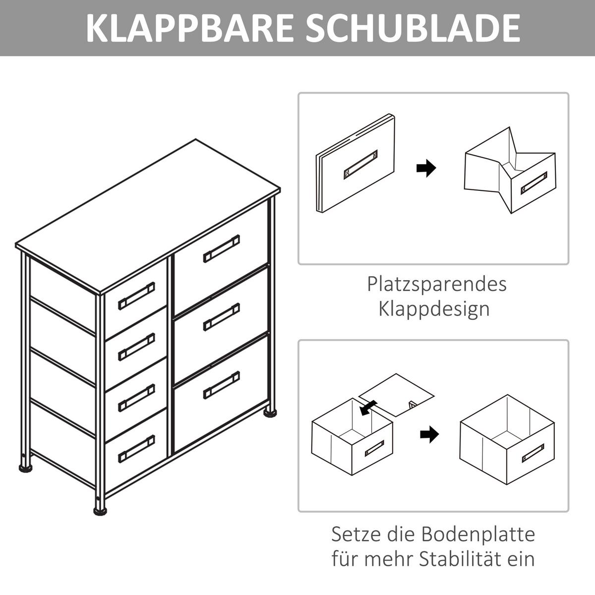 KOMMODE, Sideboard, 7 Stoffschubladen, Metallgestell, 63,5x30x71cm, Hellgrau - Hellgrau, Metall (30/71/63.5cm) - HOMCOM