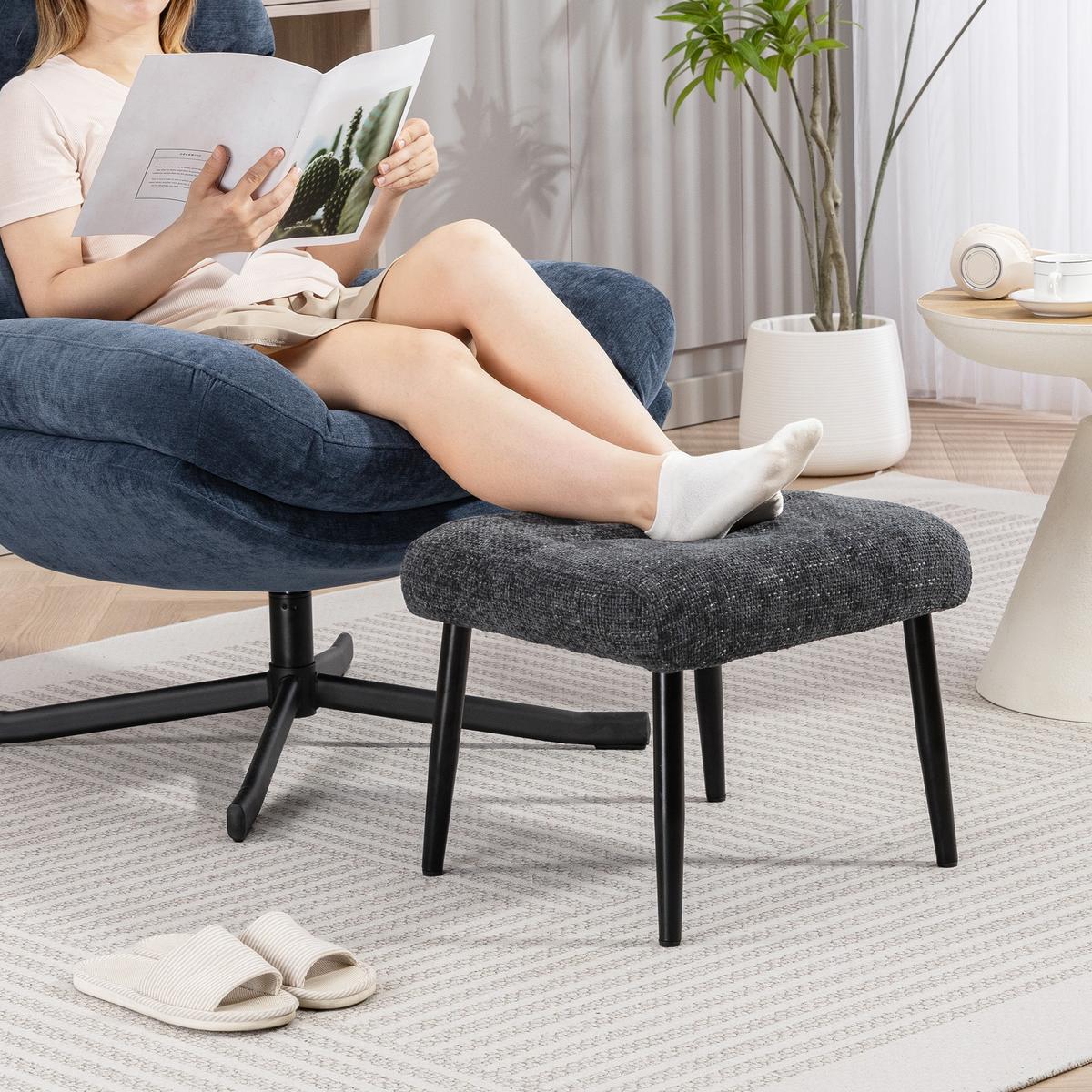 SITZHOCKER mit Stahlbeinen Fußhocker Chenille-Stoff - Dunkelgrau, Textil (41/38/45cm) - HOMCOM