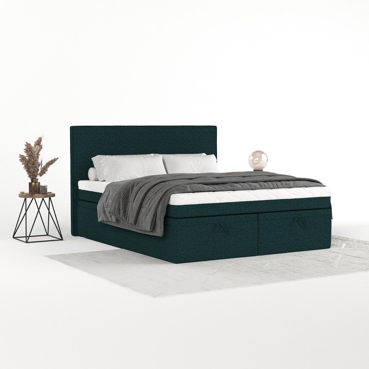BOXBETT Zalla 140/200 cm Grün im Riva Stoff - Schwarz/Grün, Holz/Holzwerkstoff (140/200cm) - AltaBeds