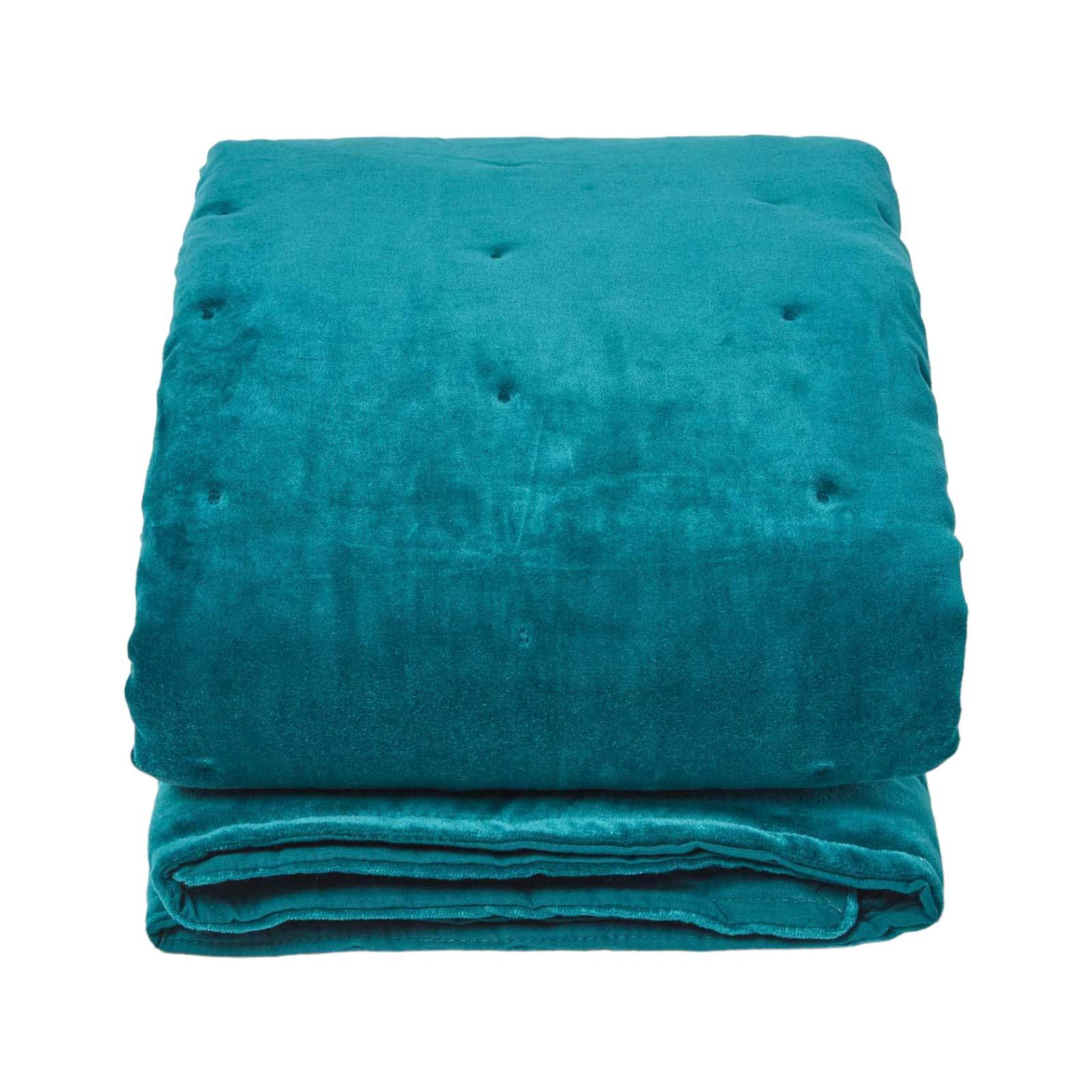 SAMT-KUSCHELDECKE 120/150 cm, Baumwolle wattiert - Petrol, Textil (125/150cm) - Homescapes