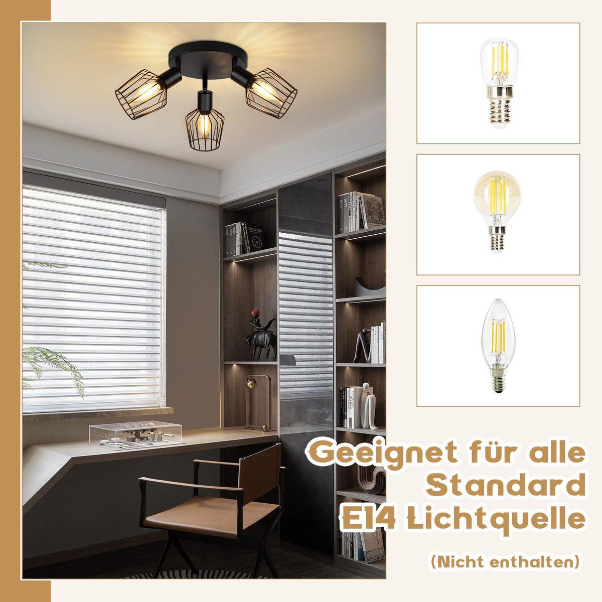 DECKENSTRAHLER Stella 3-flammig 20/20/10 cm - Schwarz, Metall (20/20/10cm) - Nettlife
