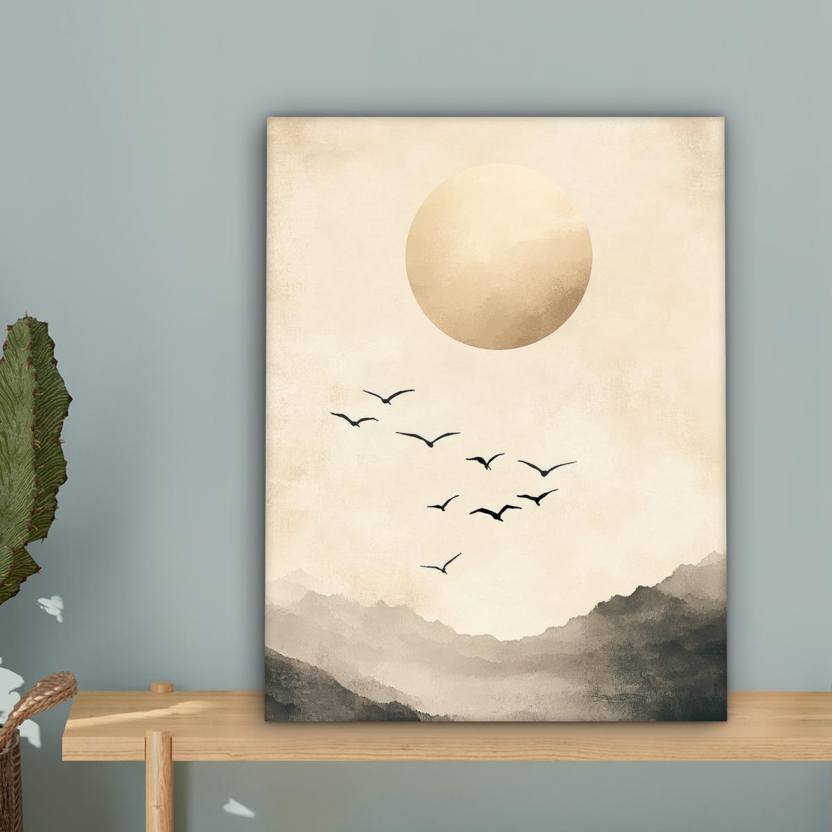 LEINWANDBILD Landschaft - Japandi - Vogel Room Decor 30x40 cm - Beige, Textil (30/40cm) - MuchoWow