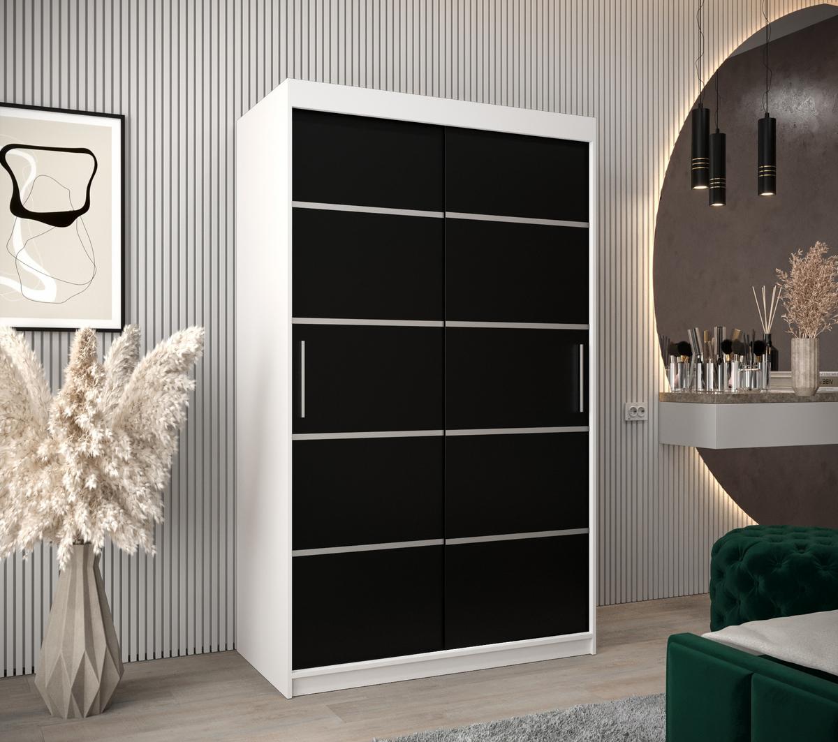 SCHWEBETÜRENSCHRANK 200/120/62 2-türig - Silberfarben/Schwarz, Holz/Kunststoff (120/200/62cm) - MÖBEL KRYSPOL