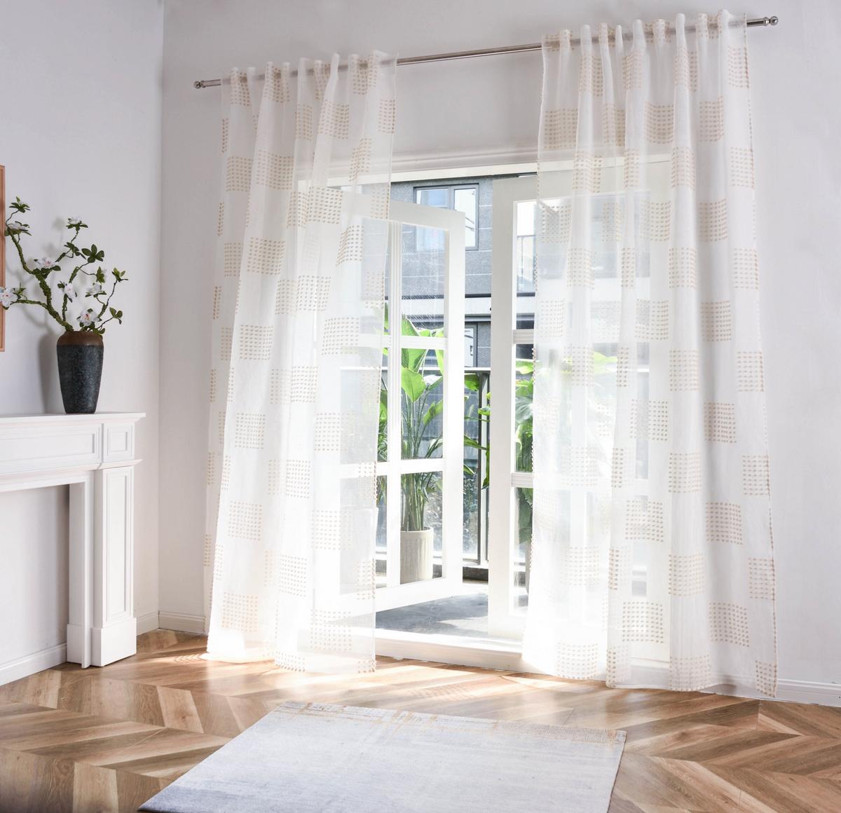 GARDINE VALENCIA HxB 245x145 cm Natur Taupe Geo - Weiß, Textil (145/245cm) - Gardinenbox