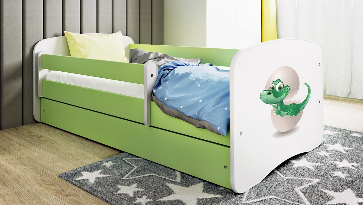 KINDERBETT Kleindino mit Schublade 140/70 80/61/144 - Grün, Holzwerkstoff (70/140cm) - RAUMHIRSCH FURNITURE