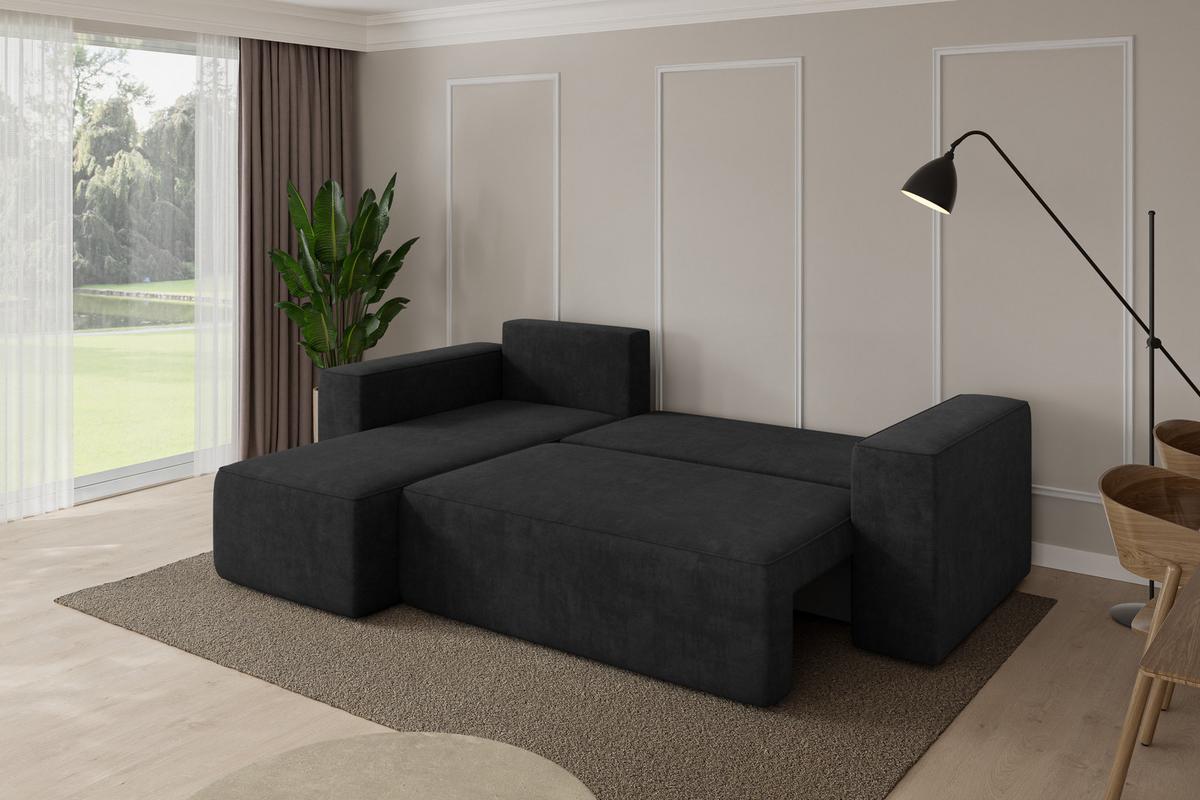 ECKSOFA mit Schlaffunktion Ottomane Links SENO-L 249x139x85 Schwarz Velours - Schwarz, Holzwerkstoff/Kunststoff (249/139cm) - ALTDECOR