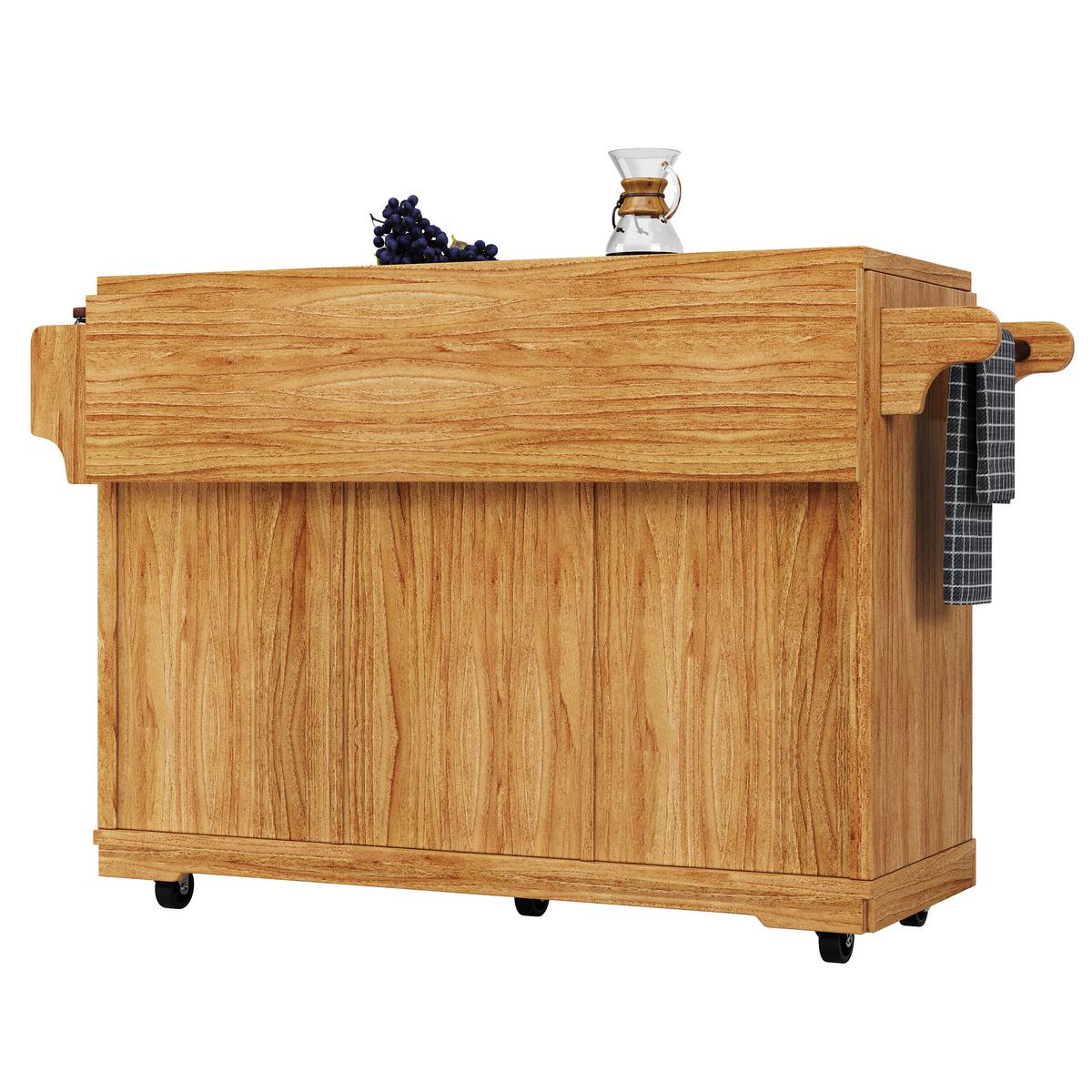 KÜCHENINSEL Dunkelbraun Ausklappbar Mit PE-Rattanschubladen & Rollen - Dunkelbraun, Holzwerkstoff (142.5/95/80cm) - Urban Meuble