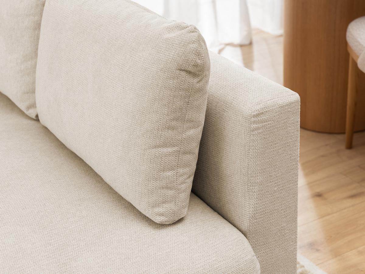 ECKSOFA Cardea in Bubble-Optik aus weichem Hellbeige Strukturstoff mit hohem Sitzkomfort - Ottomane rechts - Beige/Schwarz, Holz/Textil (230/170cm) - S-Style Möbel