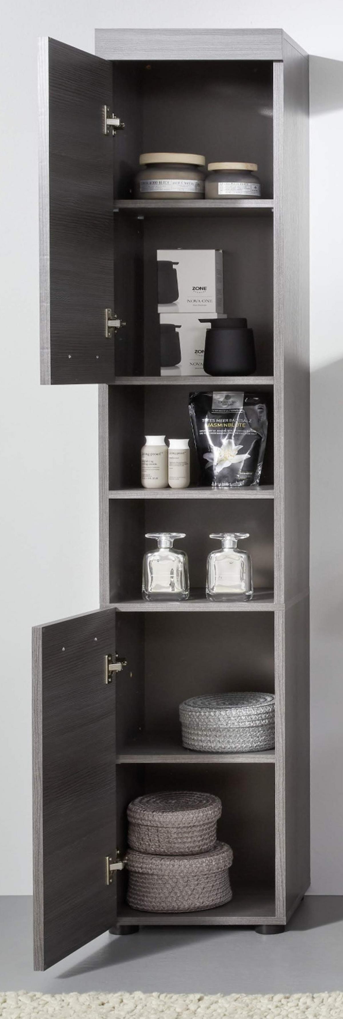 HOCHSCHRANK grau Rauchsilber 30 x 190 cm, Badschrank Türanschlag wechselbar - Silberfarben/Schwarz, Holzwerkstoff/Kunststoff (30/190/31cm) - Top.Furn