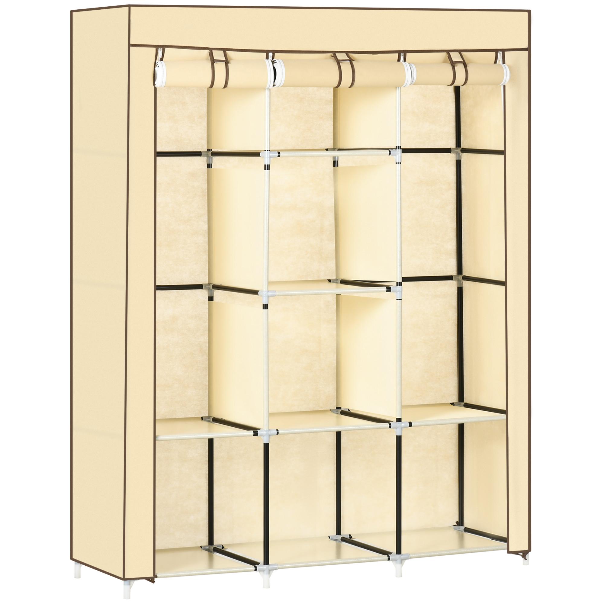 STOFFSCHRANK, Faltschrank, Kleiderschrank mit Kleiderstangen, 8 Ebenen Beige - Beige, Metall (43/162.5/125cm) - HOMCOM