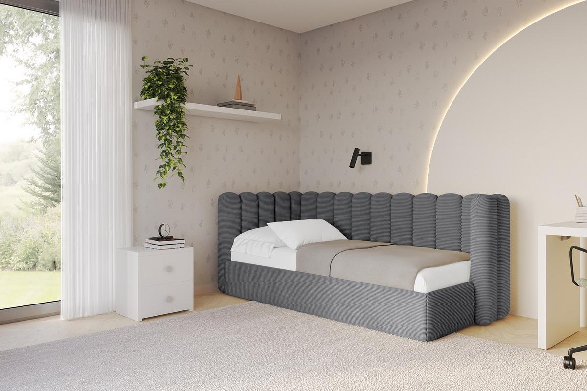 EINZELLBETT Jugendbett mit Bettkasten und Matratze H3/H4, Rechts - HUGY 100x200 Dunkelgrau - Graphitfarben, Holzwerkstoff/Textil (100/200cm) - ALTDECOR
