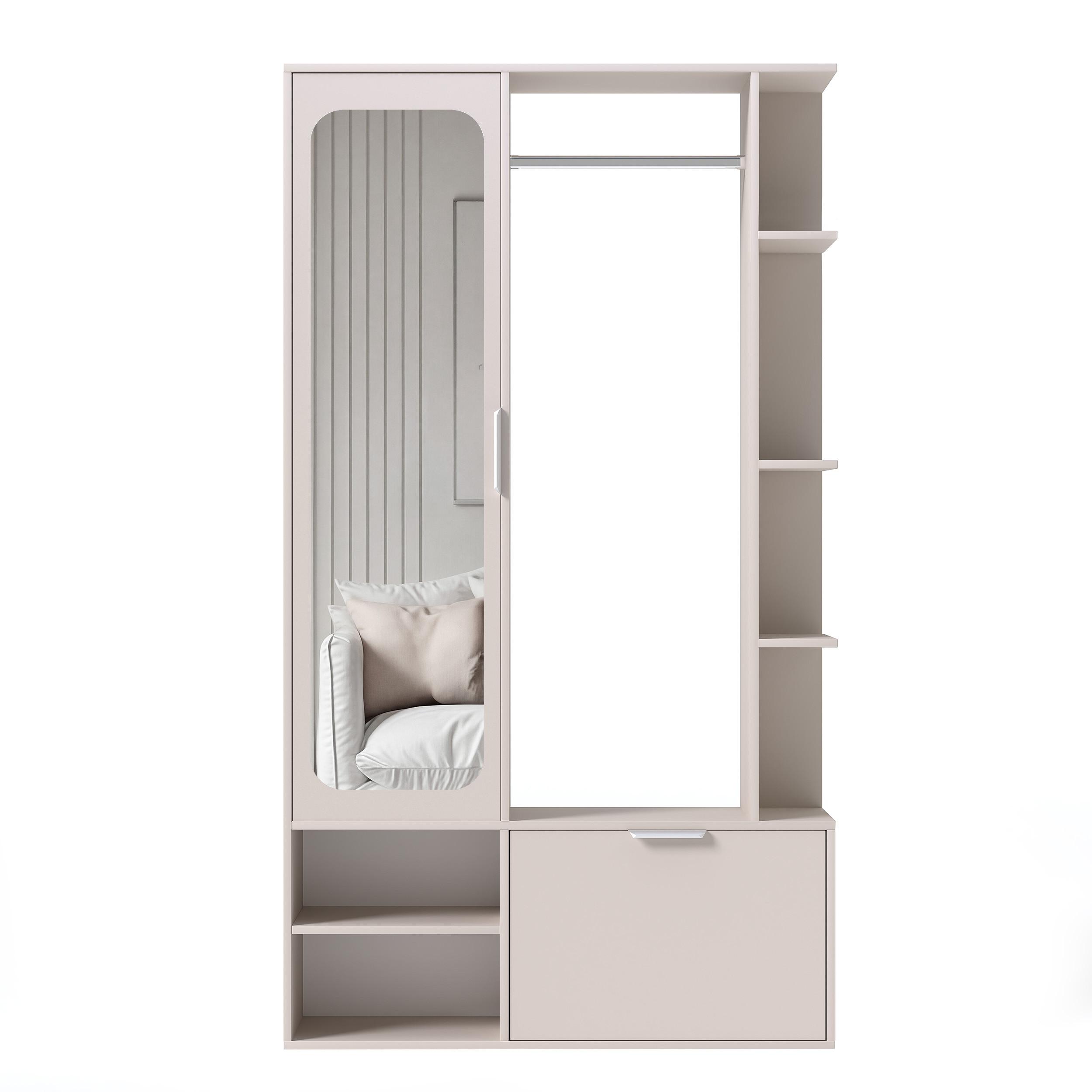 GARDEROBE mit Spiegel ELIOR - Beige, Holz (100/189.4/33cm) - Idohome