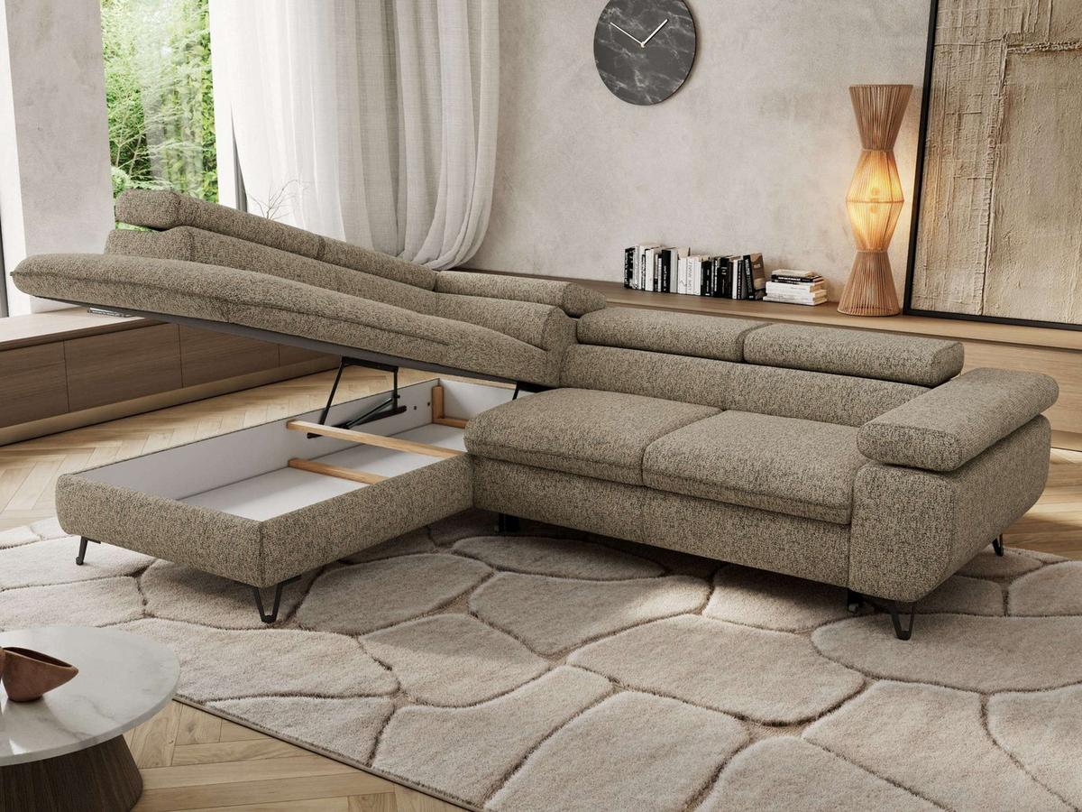 ECKSOFA PABLO L Dunkelbeige Struktur - Links Seite - Greige/Schwarz, Textil/Metall (208/273cm) - MKS